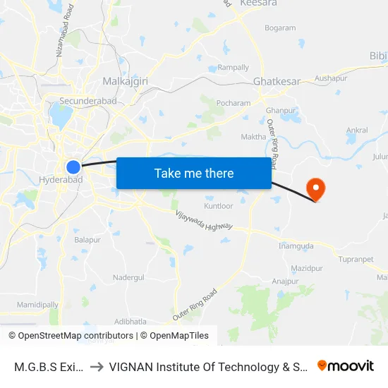 M.G.B.S Exit Gate to VIGNAN Institute Of Technology & Science (V.I.T.S) map