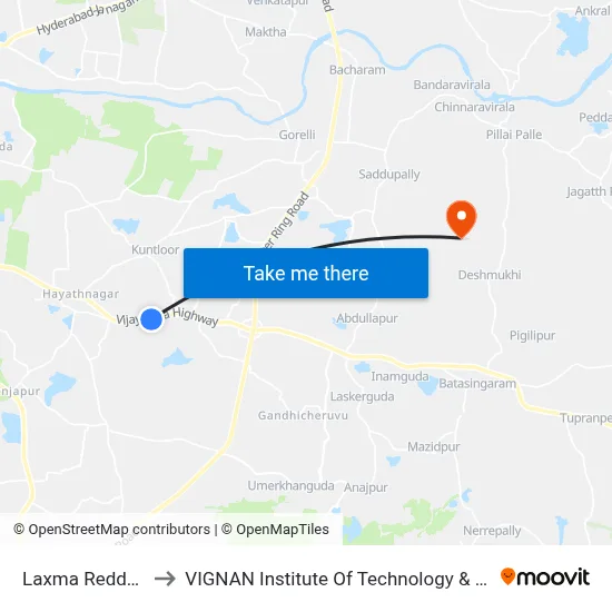 Laxma Reddy Palem to VIGNAN Institute Of Technology & Science (V.I.T.S) map