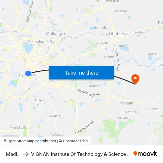Madina to VIGNAN Institute Of Technology & Science (V.I.T.S) map