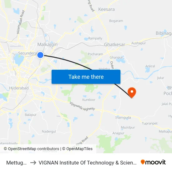 Mettuguda to VIGNAN Institute Of Technology & Science (V.I.T.S) map