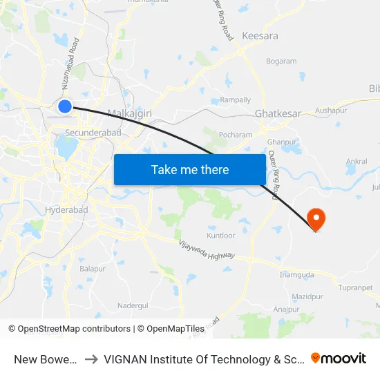 New Bowenpally to VIGNAN Institute Of Technology & Science (V.I.T.S) map