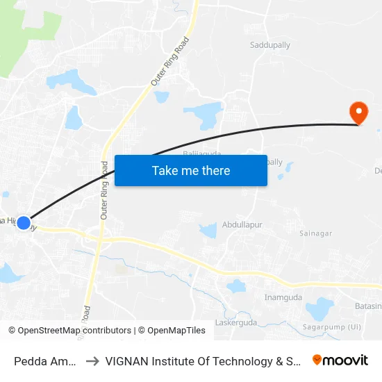 Pedda Amberpet to VIGNAN Institute Of Technology & Science (V.I.T.S) map