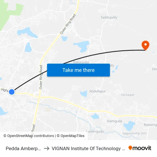 Pedda Amberpet X Road to VIGNAN Institute Of Technology & Science (V.I.T.S) map
