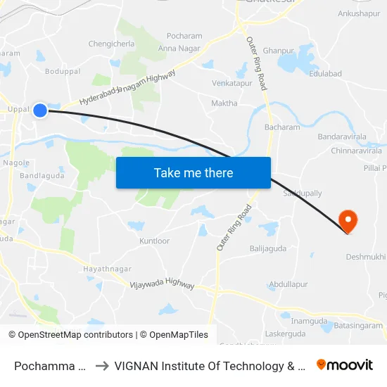 Pochamma Temple to VIGNAN Institute Of Technology & Science (V.I.T.S) map