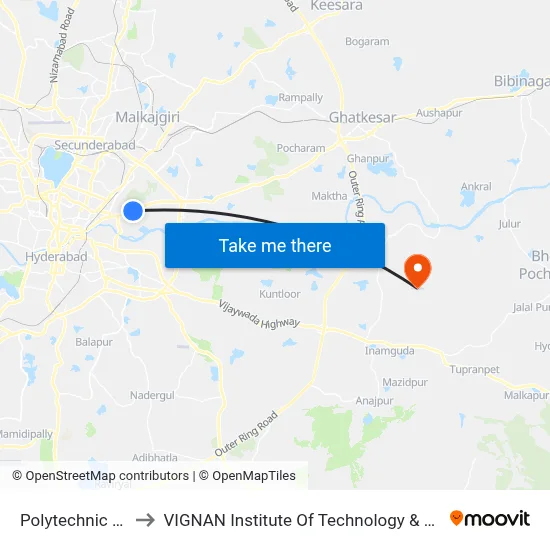 Polytechnic College to VIGNAN Institute Of Technology & Science (V.I.T.S) map