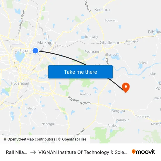 Rail Nilayam to VIGNAN Institute Of Technology & Science (V.I.T.S) map