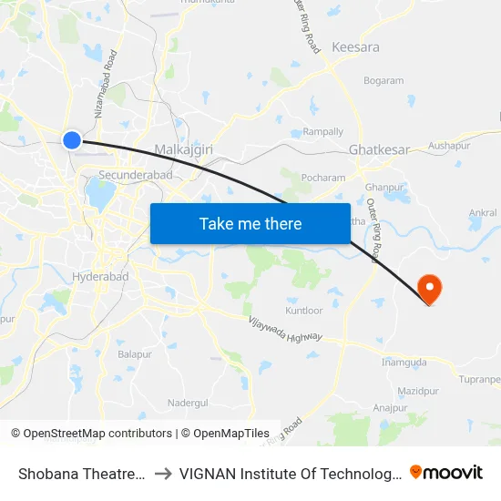 Shobana Theatre (Balanagar) to VIGNAN Institute Of Technology & Science (V.I.T.S) map