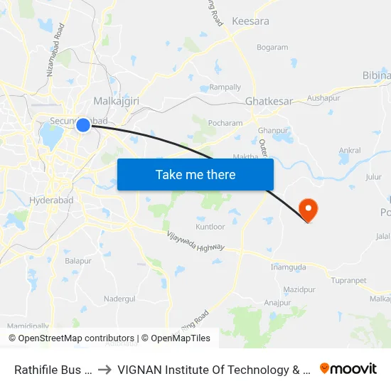 Rathifile Bus Station to VIGNAN Institute Of Technology & Science (V.I.T.S) map