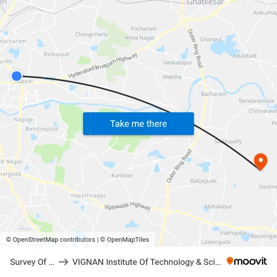 Survey Of India to VIGNAN Institute Of Technology & Science (V.I.T.S) map