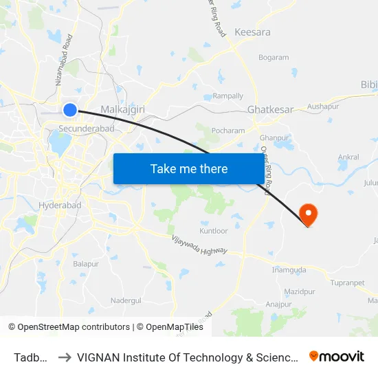 Tadbund to VIGNAN Institute Of Technology & Science (V.I.T.S) map