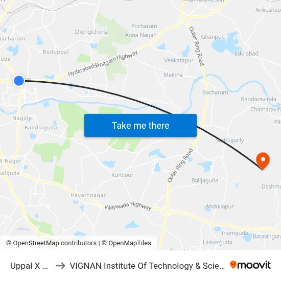 Uppal X Road to VIGNAN Institute Of Technology & Science (V.I.T.S) map