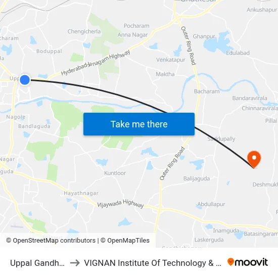 Uppal Gandhi Statue to VIGNAN Institute Of Technology & Science (V.I.T.S) map
