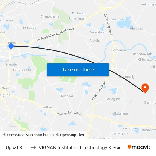 Uppal X Road to VIGNAN Institute Of Technology & Science (V.I.T.S) map