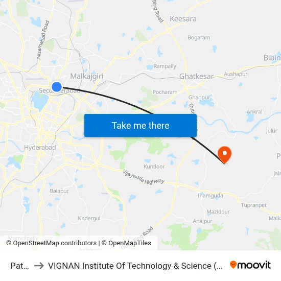 Patny to VIGNAN Institute Of Technology & Science (V.I.T.S) map