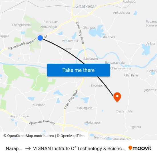 Narapally to VIGNAN Institute Of Technology & Science (V.I.T.S) map