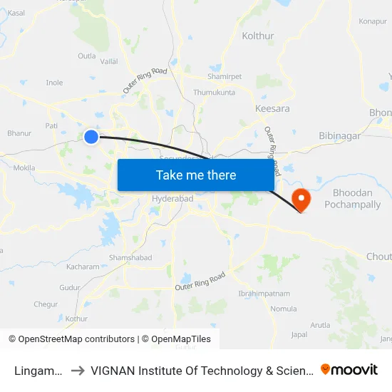 Lingampalli to VIGNAN Institute Of Technology & Science (V.I.T.S) map