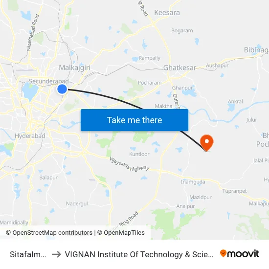 Sitafalmandi to VIGNAN Institute Of Technology & Science (V.I.T.S) map