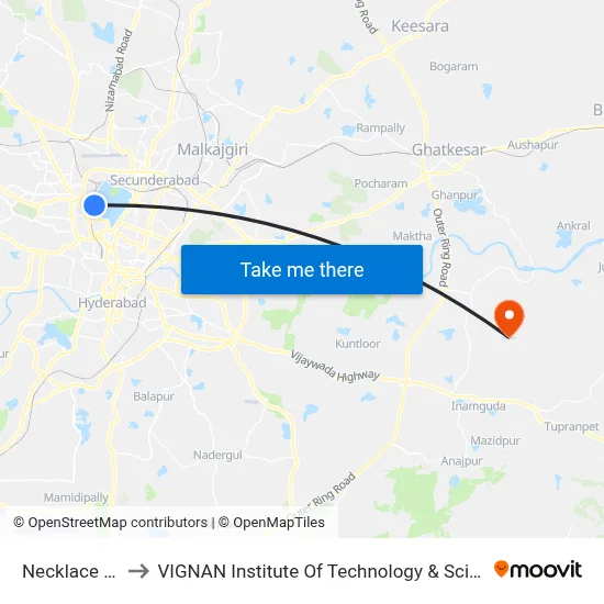 Necklace Road to VIGNAN Institute Of Technology & Science (V.I.T.S) map