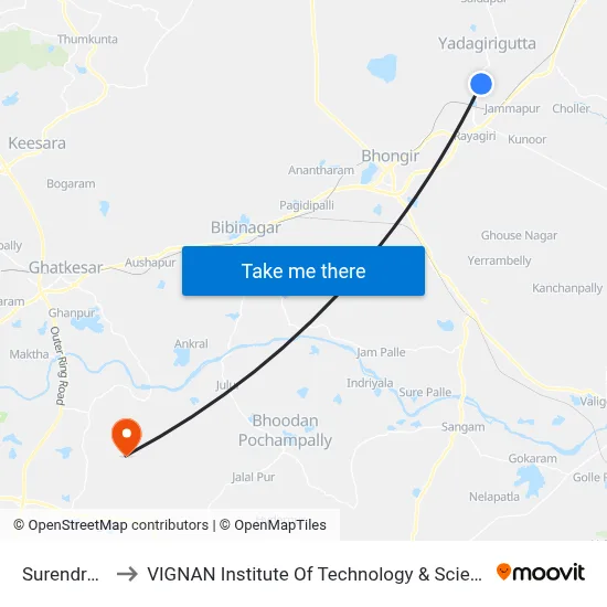 Surendrapuri to VIGNAN Institute Of Technology & Science (V.I.T.S) map