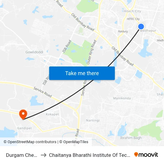 Durgam Cheruvu to Chaitanya Bharathi Institute Of Technology map