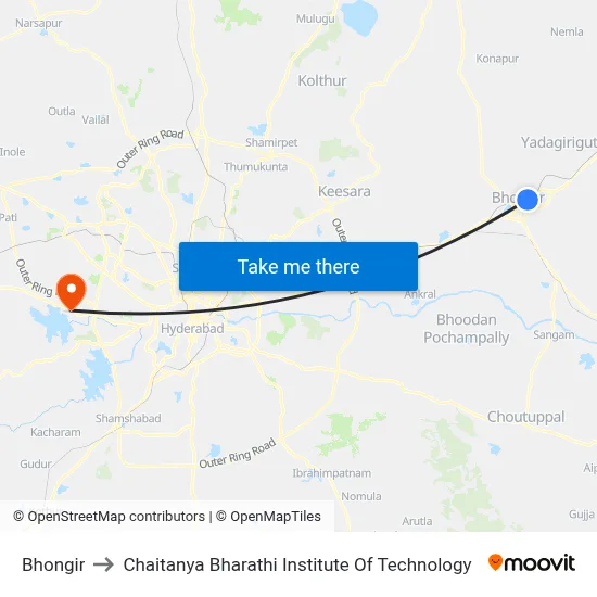 Bhongir to Chaitanya Bharathi Institute Of Technology map