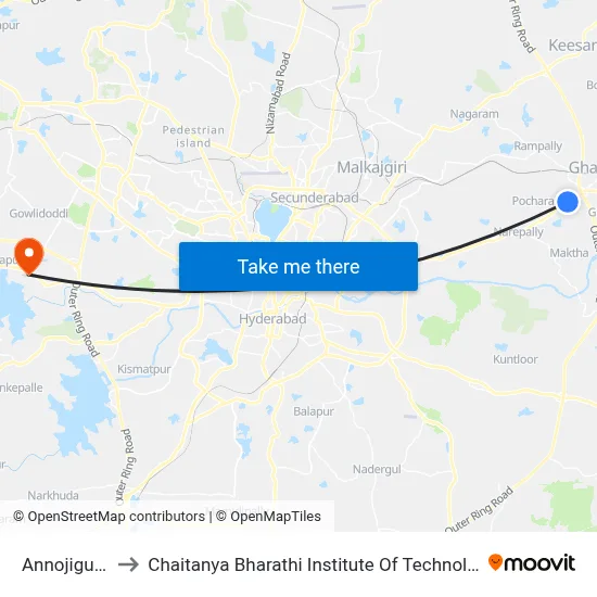 Annojiguda to Chaitanya Bharathi Institute Of Technology map