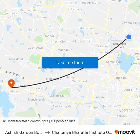 Ashish Garden Bowenpally to Chaitanya Bharathi Institute Of Technology map