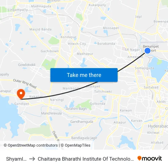 Shyamlal to Chaitanya Bharathi Institute Of Technology map