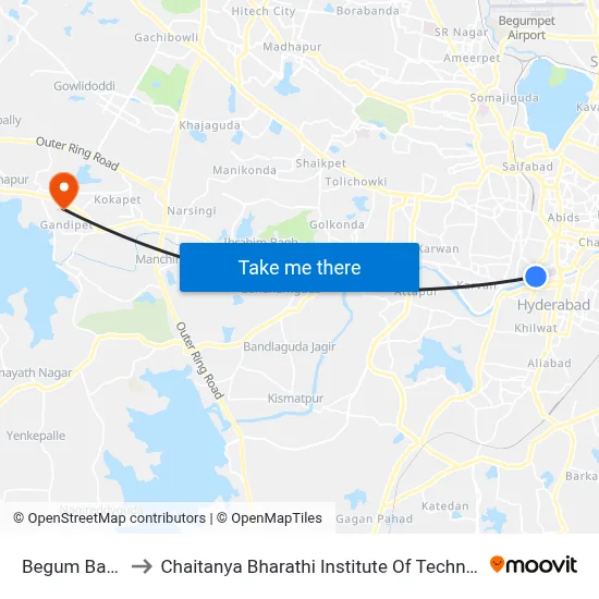Begum Bazar to Chaitanya Bharathi Institute Of Technology map