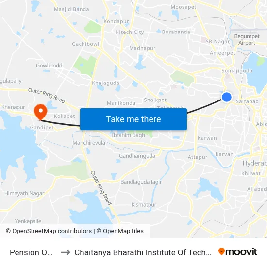 Pension Office to Chaitanya Bharathi Institute Of Technology map