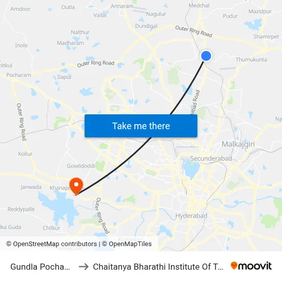 Gundla Pochampally to Chaitanya Bharathi Institute Of Technology map