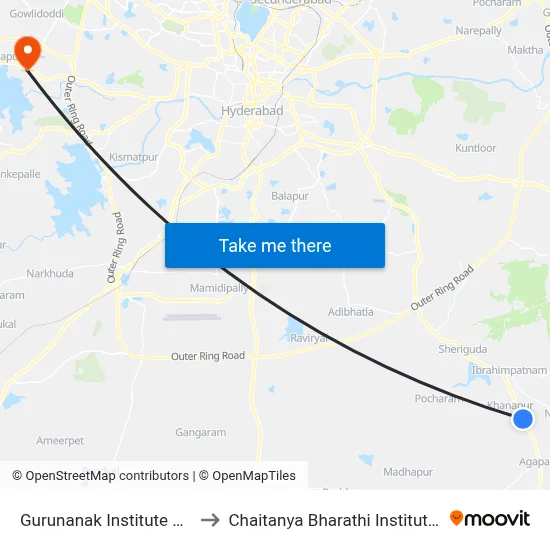 Gurunanak Institute Of Technology to Chaitanya Bharathi Institute Of Technology map