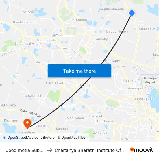 Jeedimetla Substation to Chaitanya Bharathi Institute Of Technology map