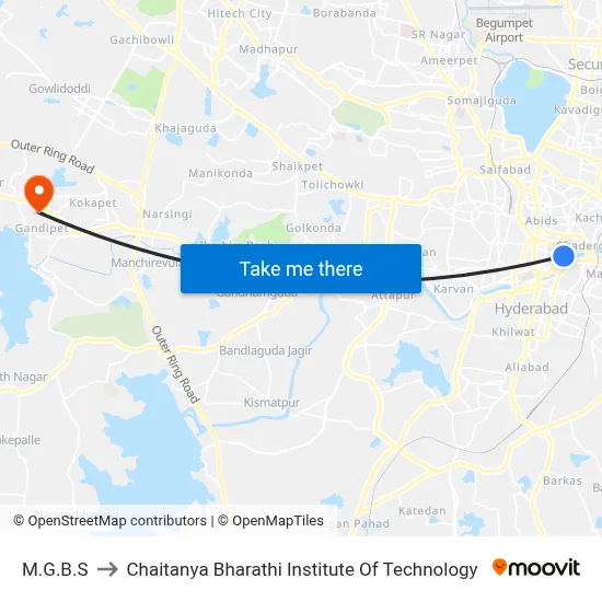 M.G.B.S to Chaitanya Bharathi Institute Of Technology map