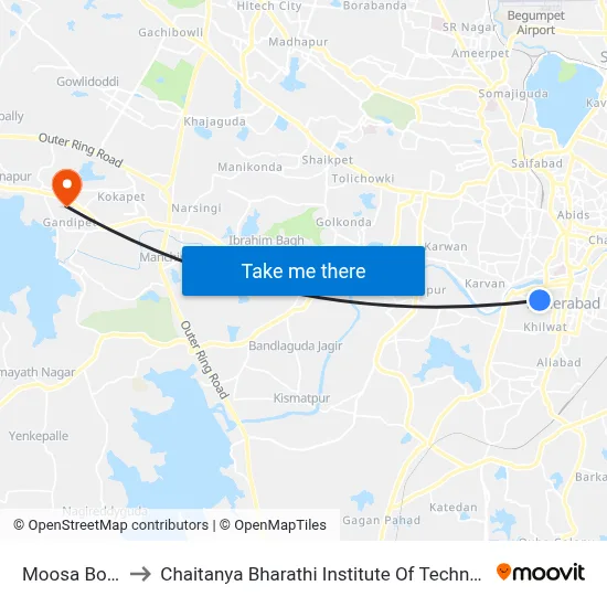 Moosa Bowli to Chaitanya Bharathi Institute Of Technology map