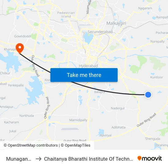 Munaganoor to Chaitanya Bharathi Institute Of Technology map
