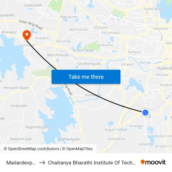 Mailardevpally to Chaitanya Bharathi Institute Of Technology map
