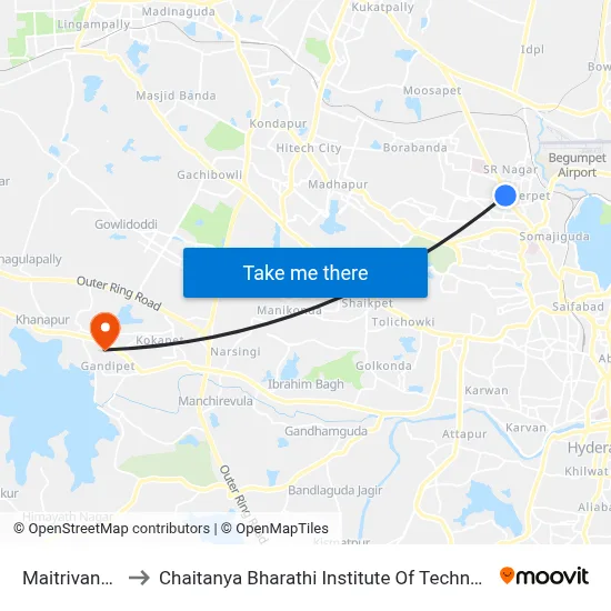 Maitrivanam to Chaitanya Bharathi Institute Of Technology map