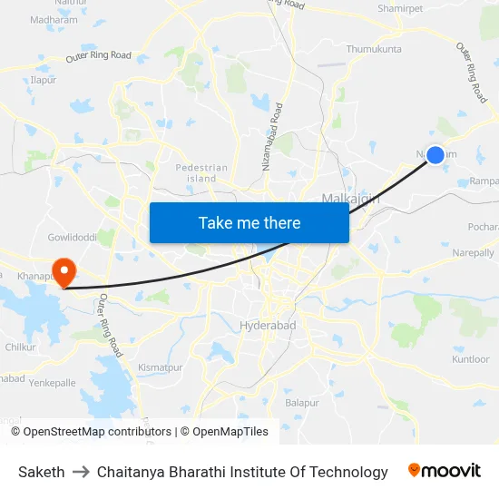 Saketh to Chaitanya Bharathi Institute Of Technology map