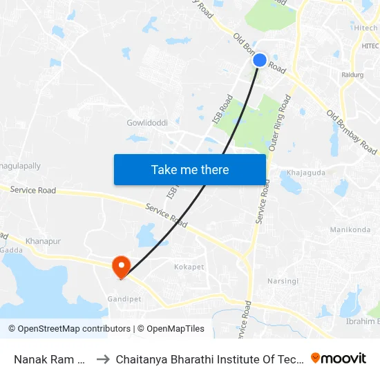 Nanak Ram Guda to Chaitanya Bharathi Institute Of Technology map
