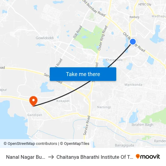 Nanal Nagar Bus Stop to Chaitanya Bharathi Institute Of Technology map