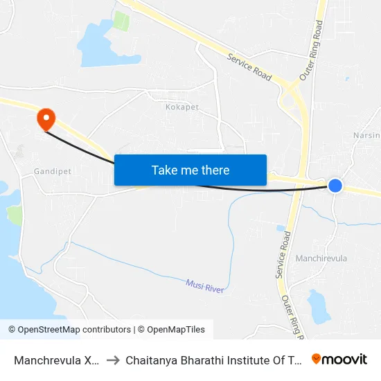 Manchrevula X Road to Chaitanya Bharathi Institute Of Technology map