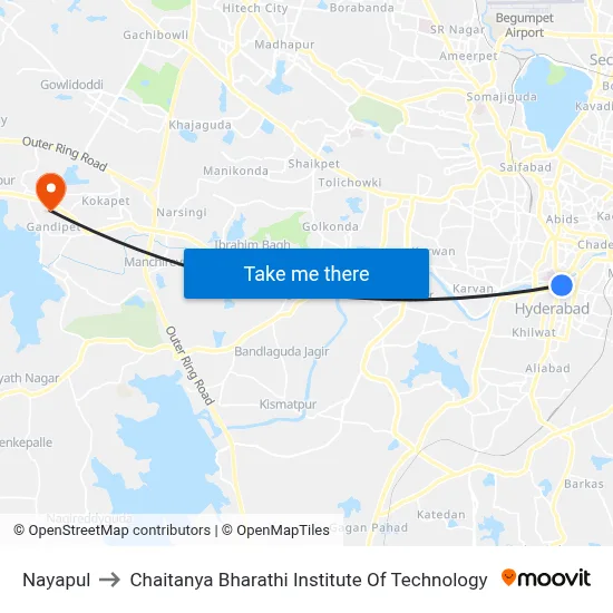 Nayapul to Chaitanya Bharathi Institute Of Technology map
