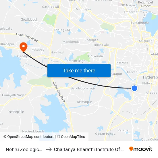 Nehru Zoological Park to Chaitanya Bharathi Institute Of Technology map