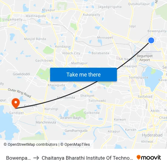 Bowenpally to Chaitanya Bharathi Institute Of Technology map