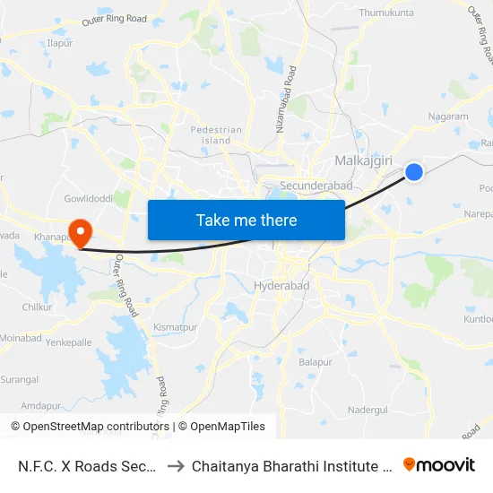 N.F.C. X Roads Secunderabad to Chaitanya Bharathi Institute Of Technology map