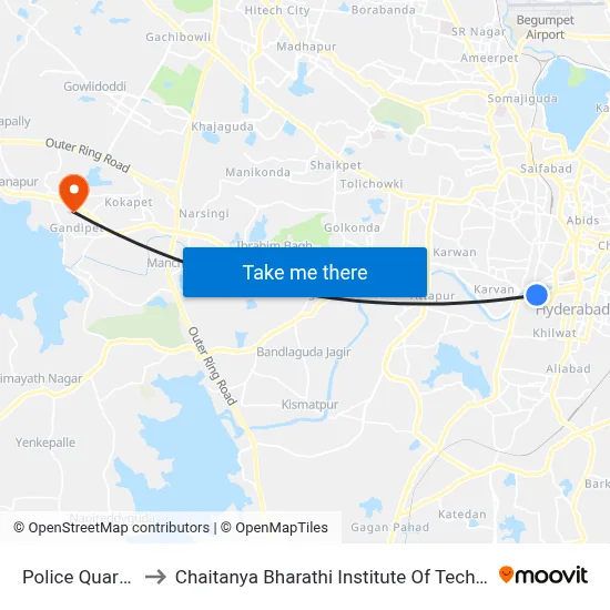Police Quarters to Chaitanya Bharathi Institute Of Technology map