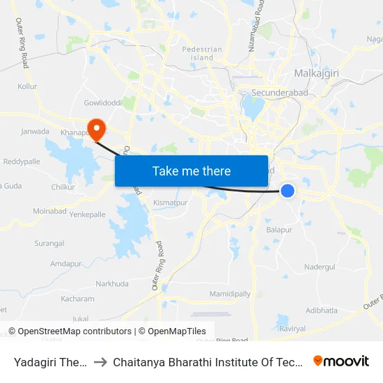 Yadagiri Theatre to Chaitanya Bharathi Institute Of Technology map