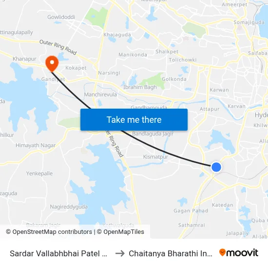 Sardar Vallabhbhai Patel National Police Academy to Chaitanya Bharathi Institute Of Technology map