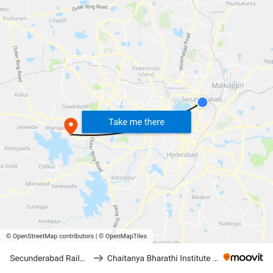 Secunderabad Railway Station to Chaitanya Bharathi Institute Of Technology map